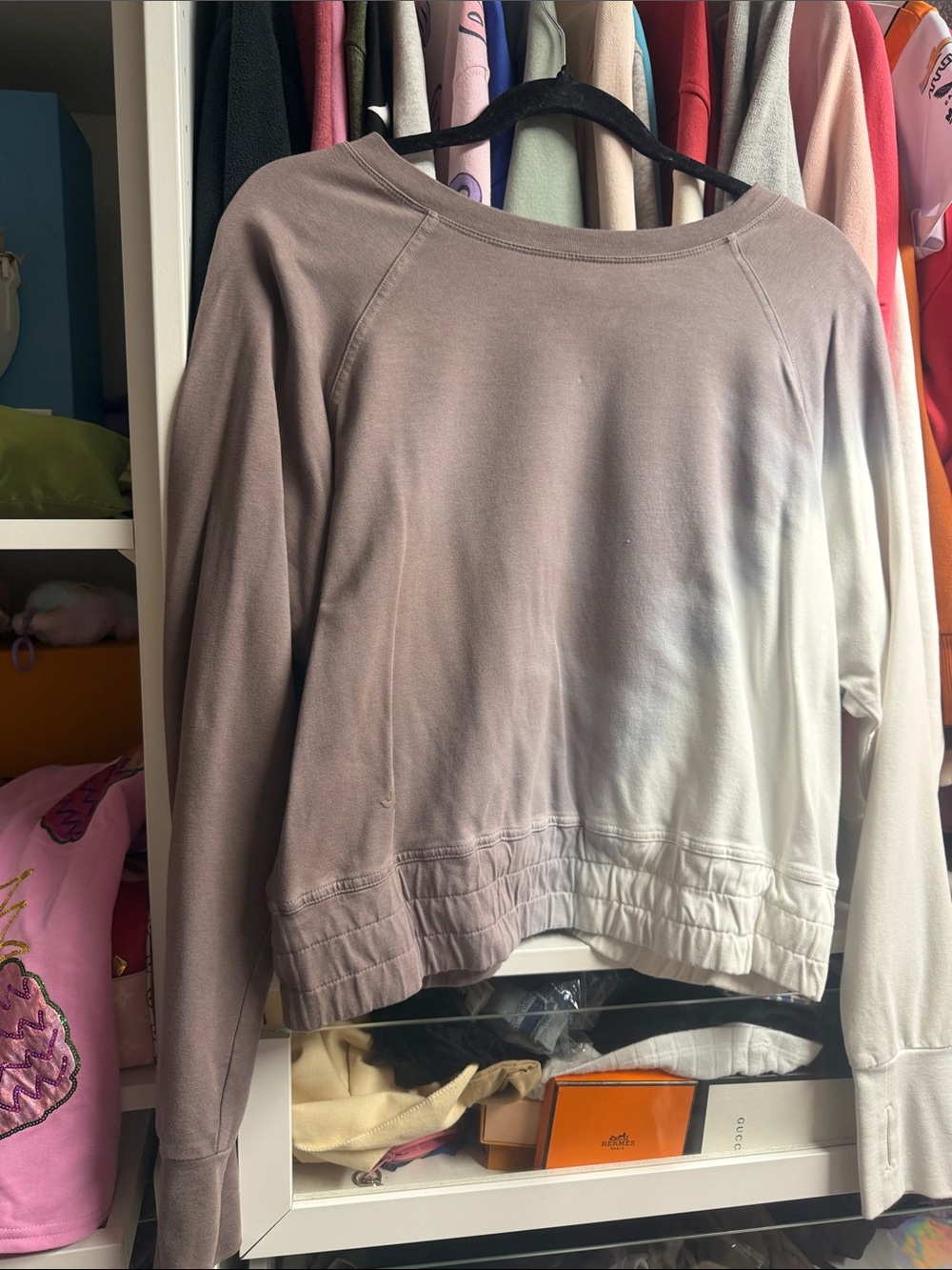JoyLab Ombre Long Sleeve Crewneck Top - Taupe to Cream